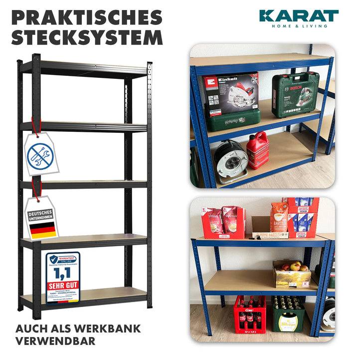 KARAT Schwerlastregal Lakota - Traglast bis 875 kg - 2er-Set - Schwarz- 200 x 120 x 60 cm-3