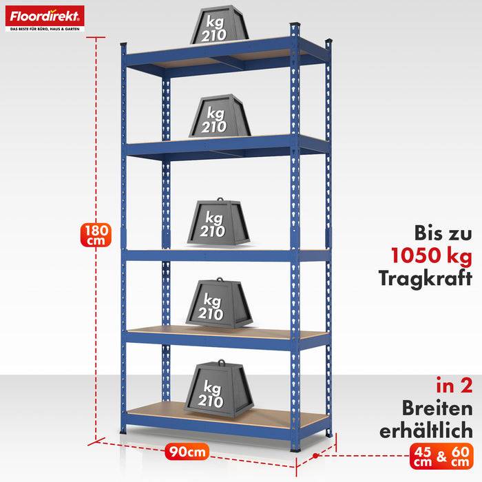 FLOORDIREKT Schwerlastregal Rhino - Lagerregal mit 5 Fachböden - 1050 kg Traglast - Blau - 180 x 90 x 60 cm-1