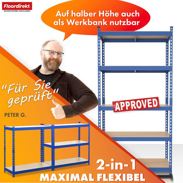 FLOORDIREKT Schwerlastregal Rhino - Lagerregal mit 5 Fachböden - 1050 kg Traglast - Blau - 180 x 90 x 60 cm-2