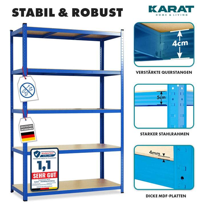 KARAT Schwerlastregal Lakota - Traglast bis 875 kg - 2er-Set - Blau- 180 x 90 x 40 cm-1