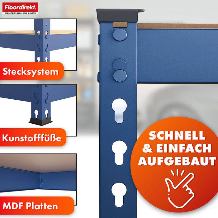 FLOORDIREKT Schwerlastregal Rhino - Lagerregal mit 5 Fachböden - 1050 kg Traglast - Blau - 180 x 90 x 60 cm-3