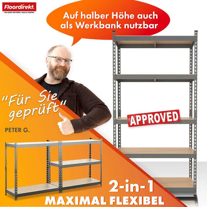 FLOORDIREKT Schwerlastregal Rhino - Lagerregal mit 5 Fachböden - 1050kg Traglast - Anthrazit-Grau - 180 x 90 x 45 cm-4