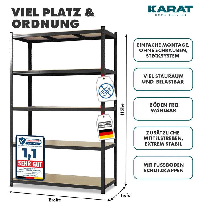 KARAT Schwerlastregal Lakota - Traglast bis 875 kg - 2er-Set - Schwarz- 200 x 120 x 60 cm-4