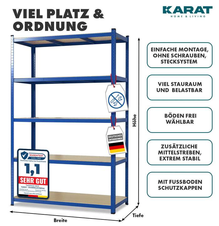KARAT Schwerlastregal Lakota - Traglast bis 875 kg - 2er-Set - Blau- 180 x 90 x 40 cm-4