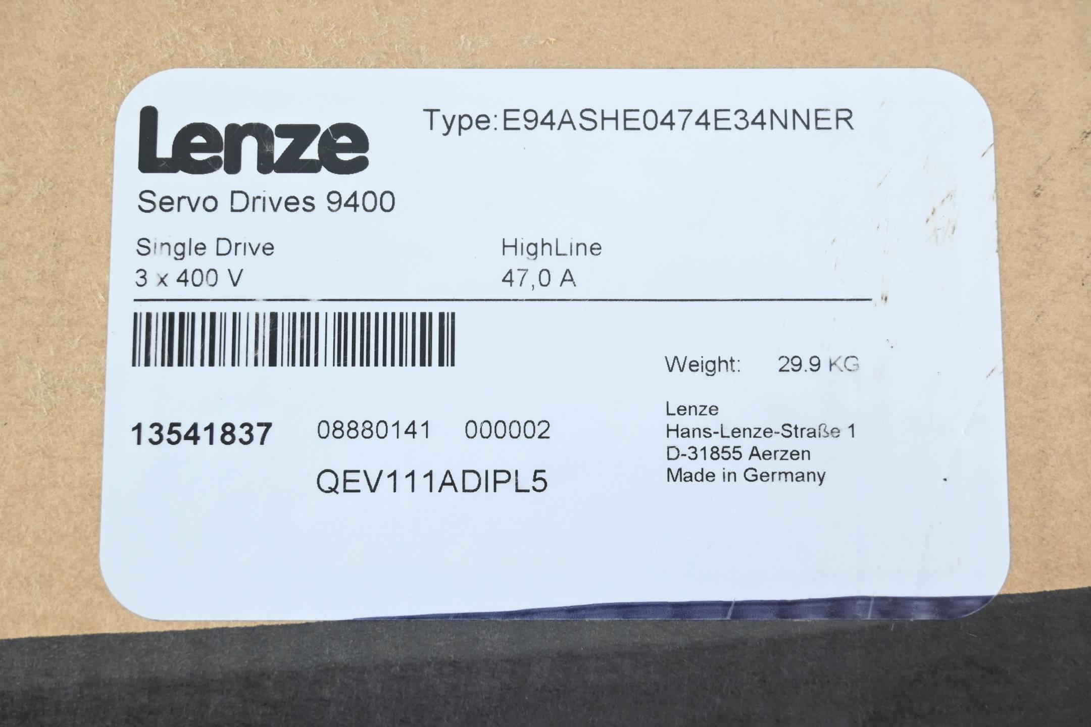 Lenze Servo Drive 9400 Single Drive E94ASHE0474E34NNER ( 13541837 )-1