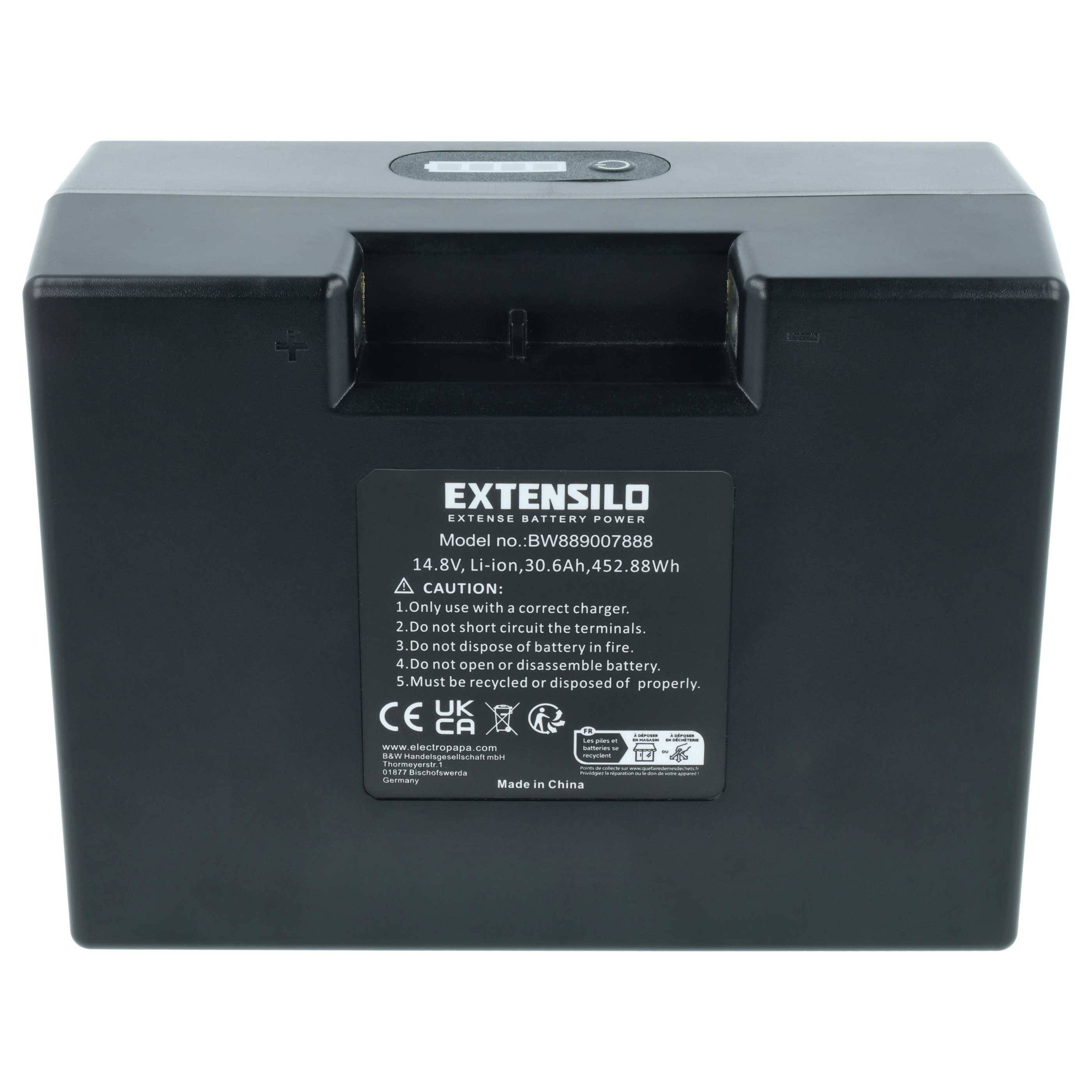 EXTENSILO Akku Ersatz für PowaKaddy LI30-12 | LI22-12 für Elektro-Trolley Caddy (30,6 Ah, 14,8 V, Li-Ion, inkl.-1