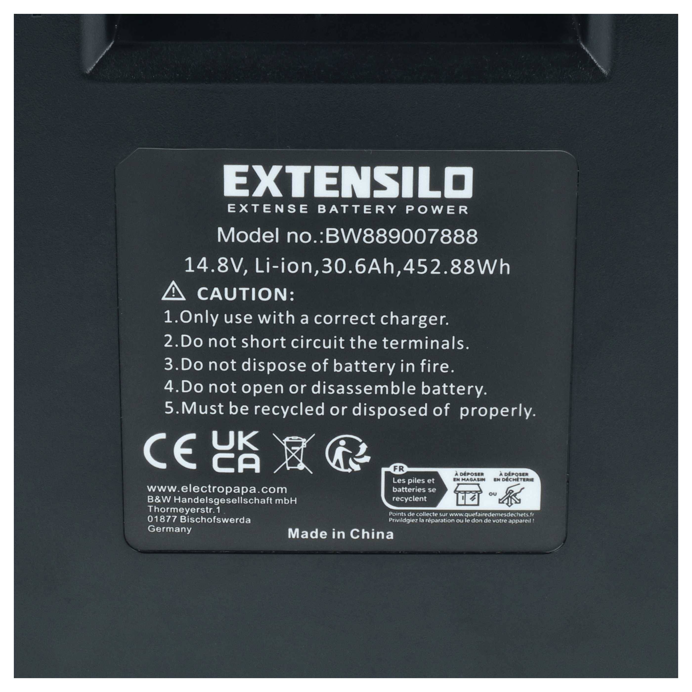 EXTENSILO Akku Ersatz für PowaKaddy LI30-12 | LI22-12 für Elektro-Trolley Caddy (30,6 Ah, 14,8 V, Li-Ion, inkl.-3