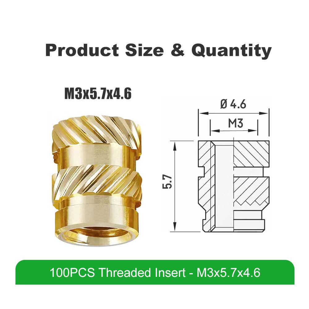 Mintion M3 x 5,7mm x 4,6mm Threaded Insert Set - 100 pcs-1