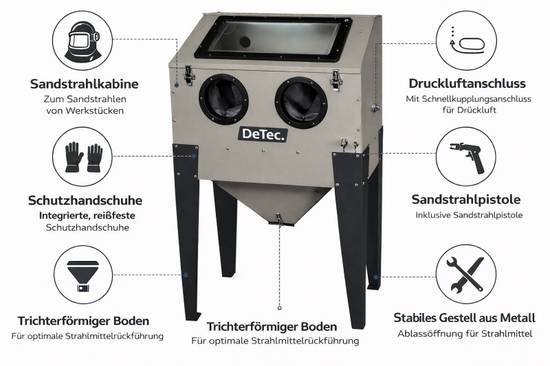 Profi Sandstrahlkabine 220L – Inkl. Strahlpistole, Beleuchtung & Zubehör – 8 Bar Stationär Fronttüre-1