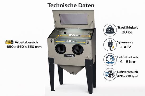 Profi Sandstrahlkabine 220L – Inkl. Strahlpistole, Beleuchtung & Zubehör – 8 Bar Stationär Fronttüre-2