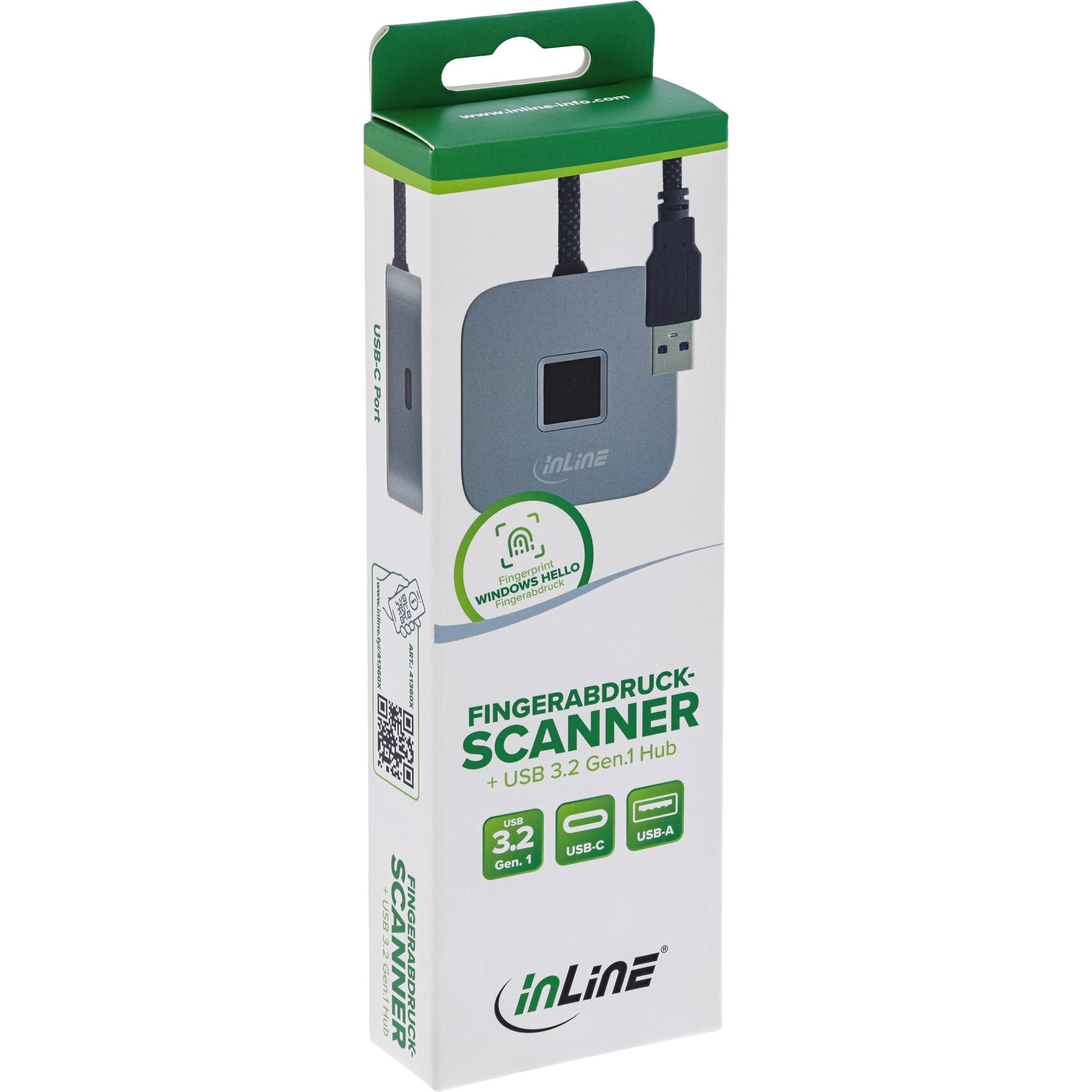 InLine® USB Fingerabdruckscanner mit Hub, Windows Hello, 1,5 m, schwarz-1