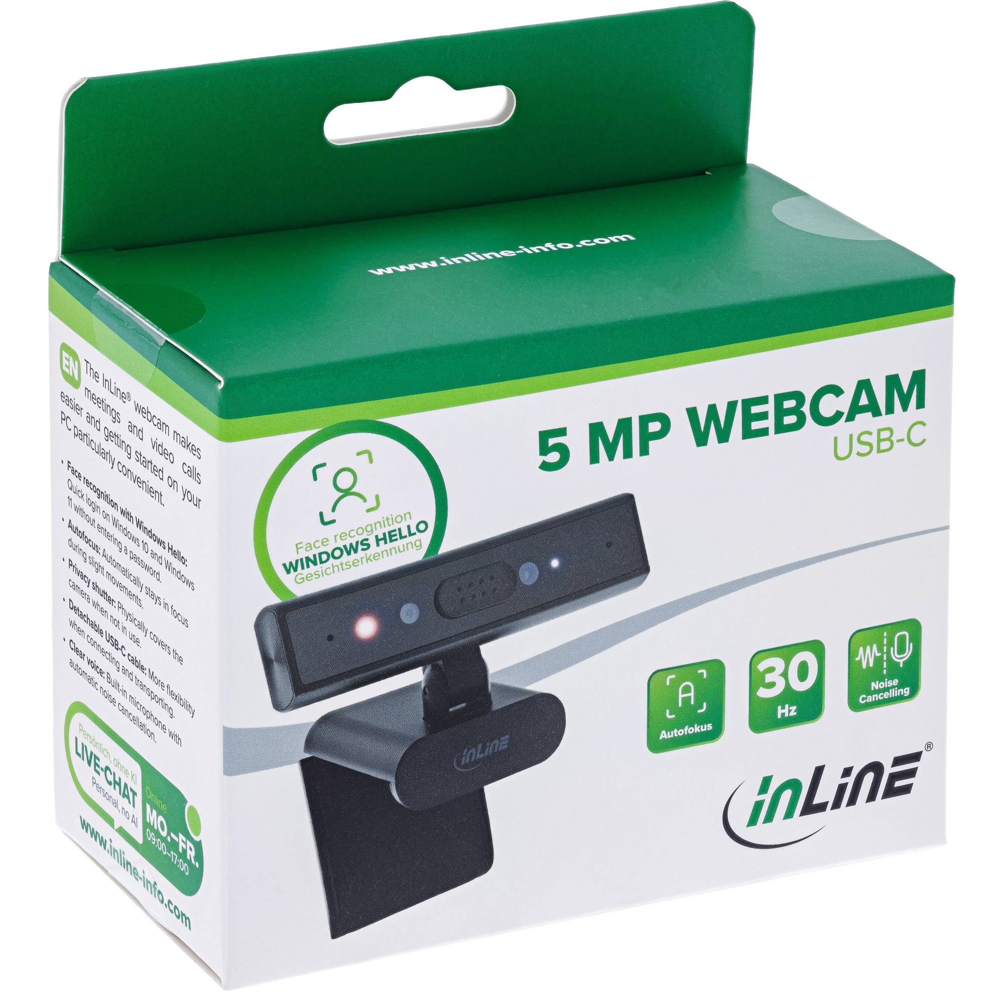 InLine® 5MP Webcam, USB-C, Autofokus, Windows Hello, Privacy-Shutter Eingabe / Ausgabe Webcams-4
