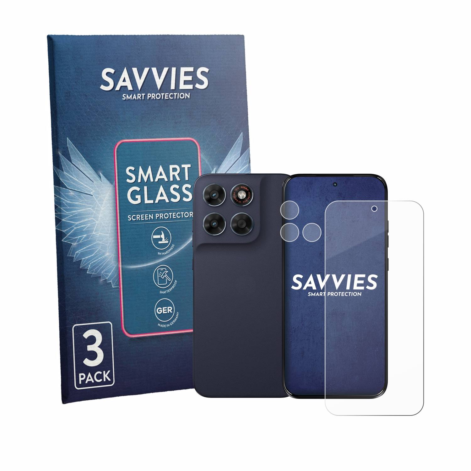 Savvies Smart Glass 3x Flexible Panzer Schutz Glas Folie für Motorola Moto G87 (Display+Kamera)-0
