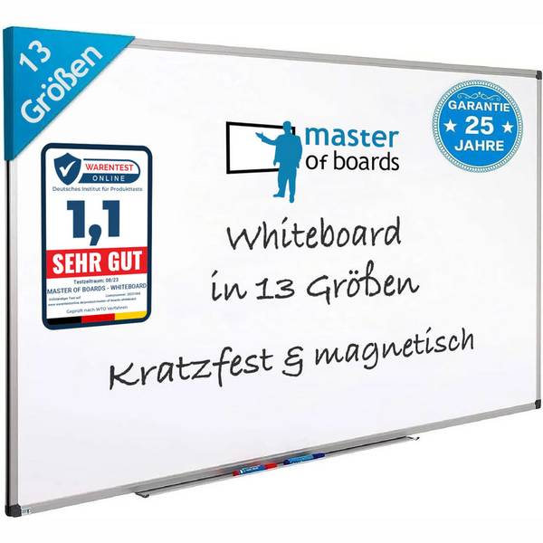 Floordirekt Whiteboard Master of Boards - Lackiert, Kratzfest & Magnethaftend - Profi-Qualität - 120 x 180 cm
