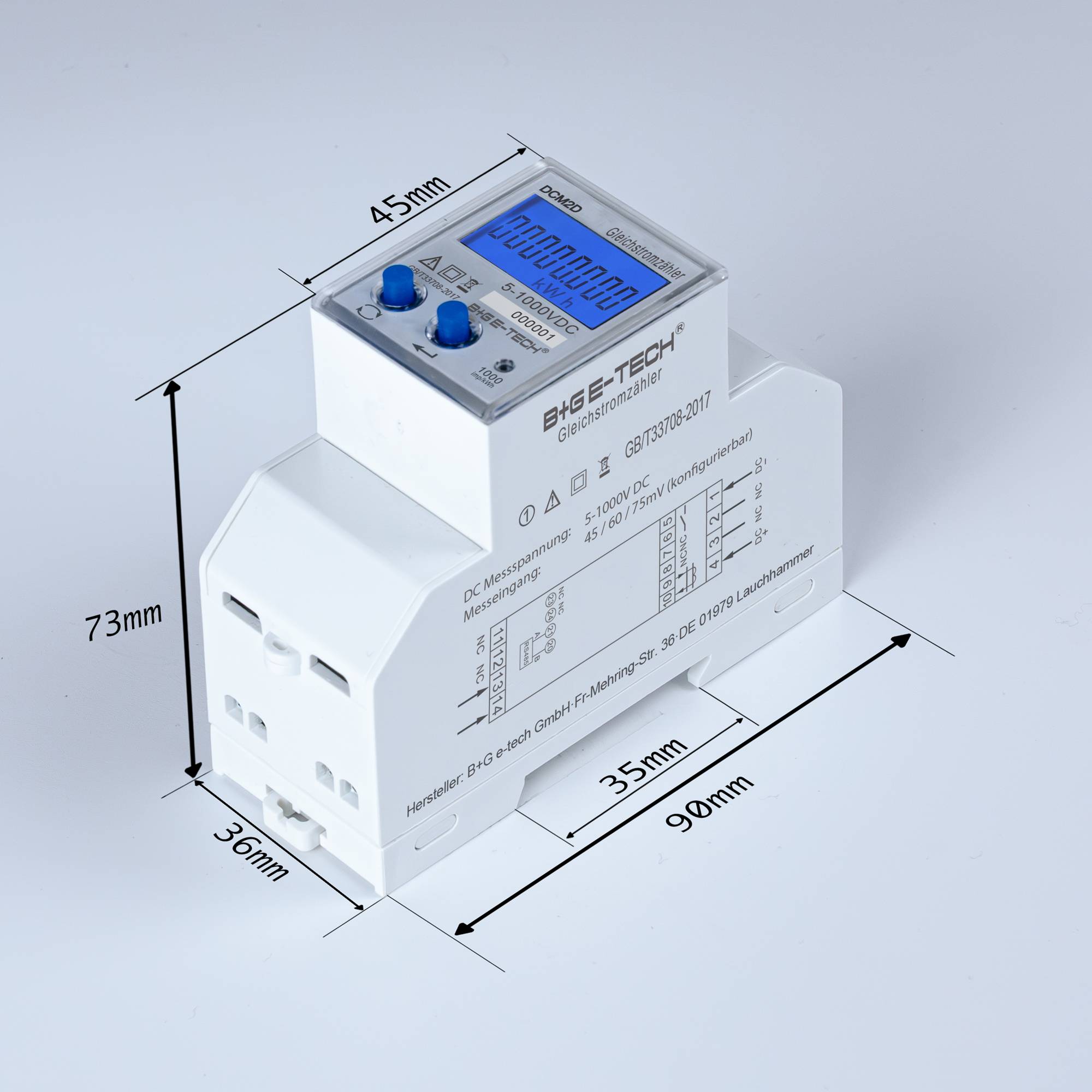 B+G E-Tech DCM2D-003 digitaler Gleichstromzähler ext. Shunts 5-1000V/DC 2000A-3