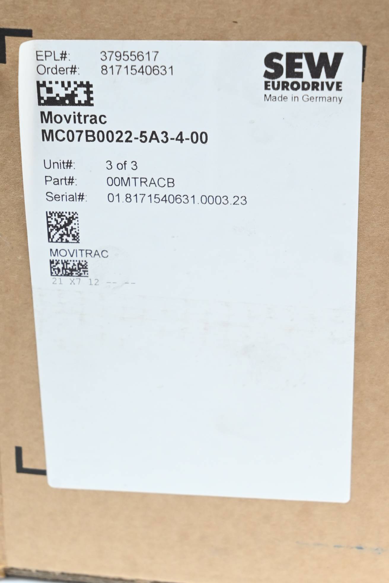 SEW-Eurodrive Frequenzumrichter Movitrac MC07B0022-5A3-4-00-2