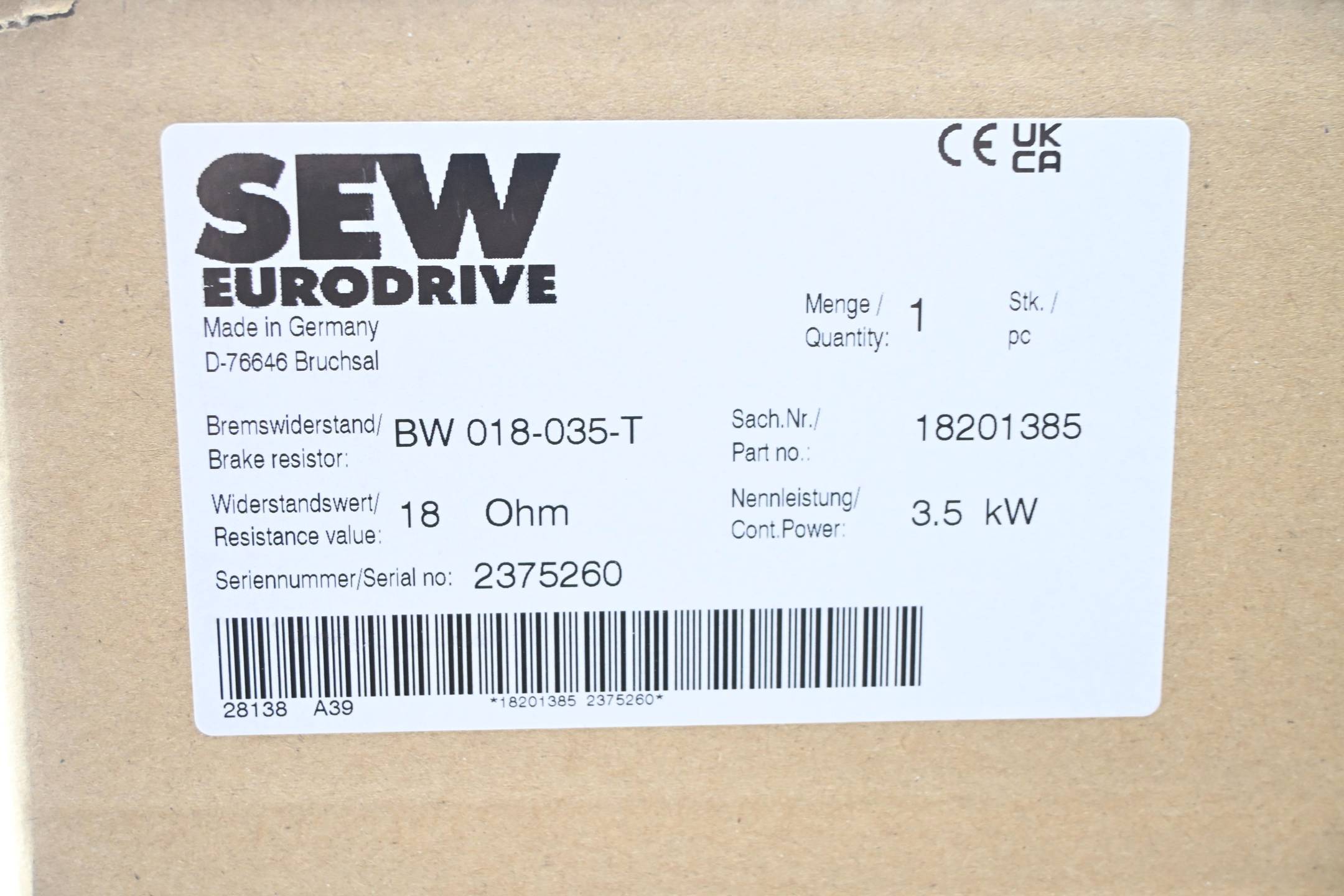 SEW-Eurodrive Bremswiderstand BW 018-035-T ( 18201385 )-1