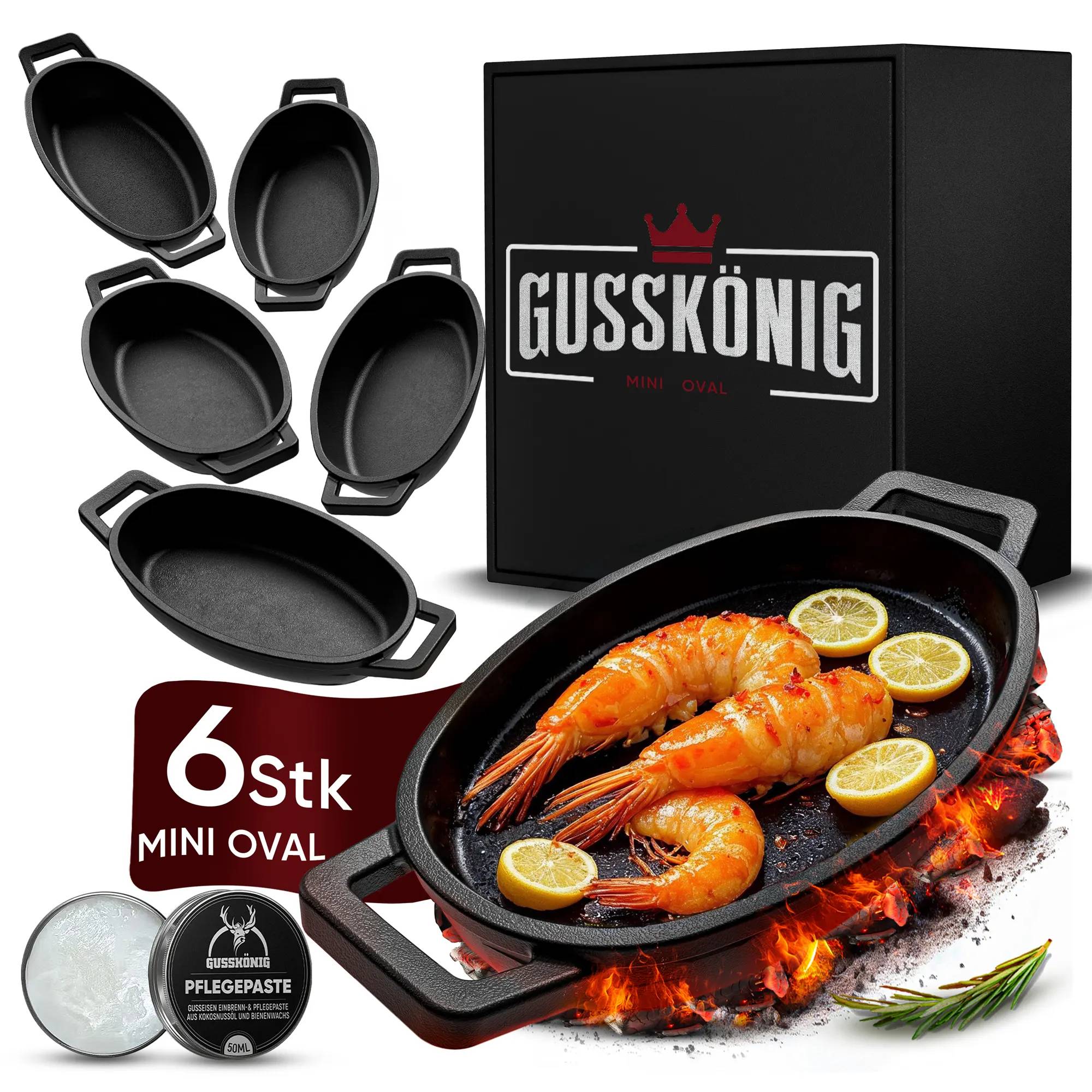Gusskönig Eingebrannte Oval Mini Gusseisen Pfanne 6x 11,7cm Multimedia-Technik Grillpfanne-0