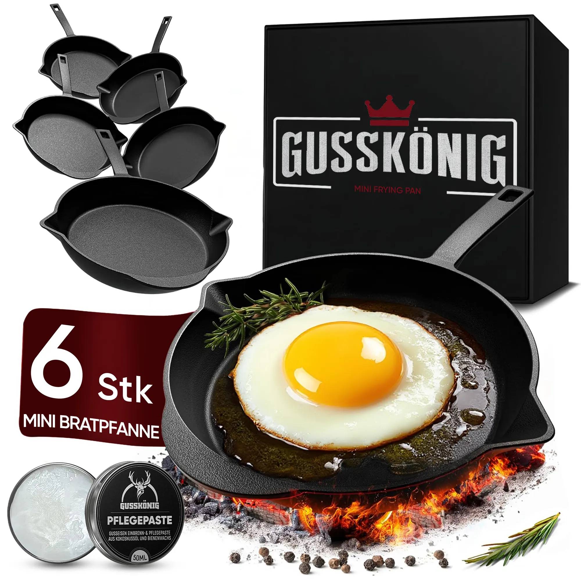 Gusskönig Eingebrannte Mini Gusseisen-Bratpfanne 6x 13,7cm Multimedia-Technik Grillpfanne-0