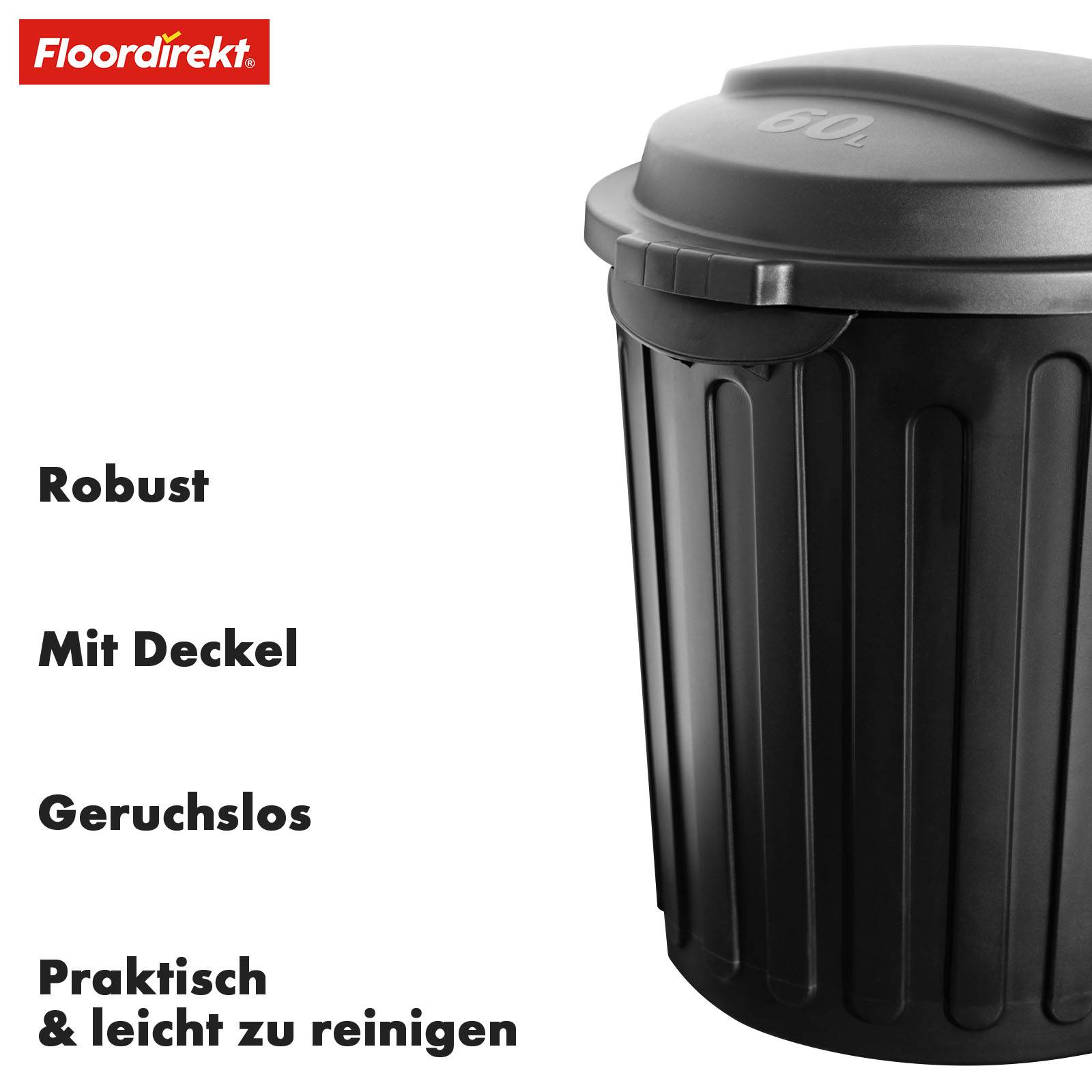Floordirekt Mülleimer Robin - 60L Abfalleimer - mit Deckel - Geruchsdicht, Hygienisch & Leicht zu Reinigen-4