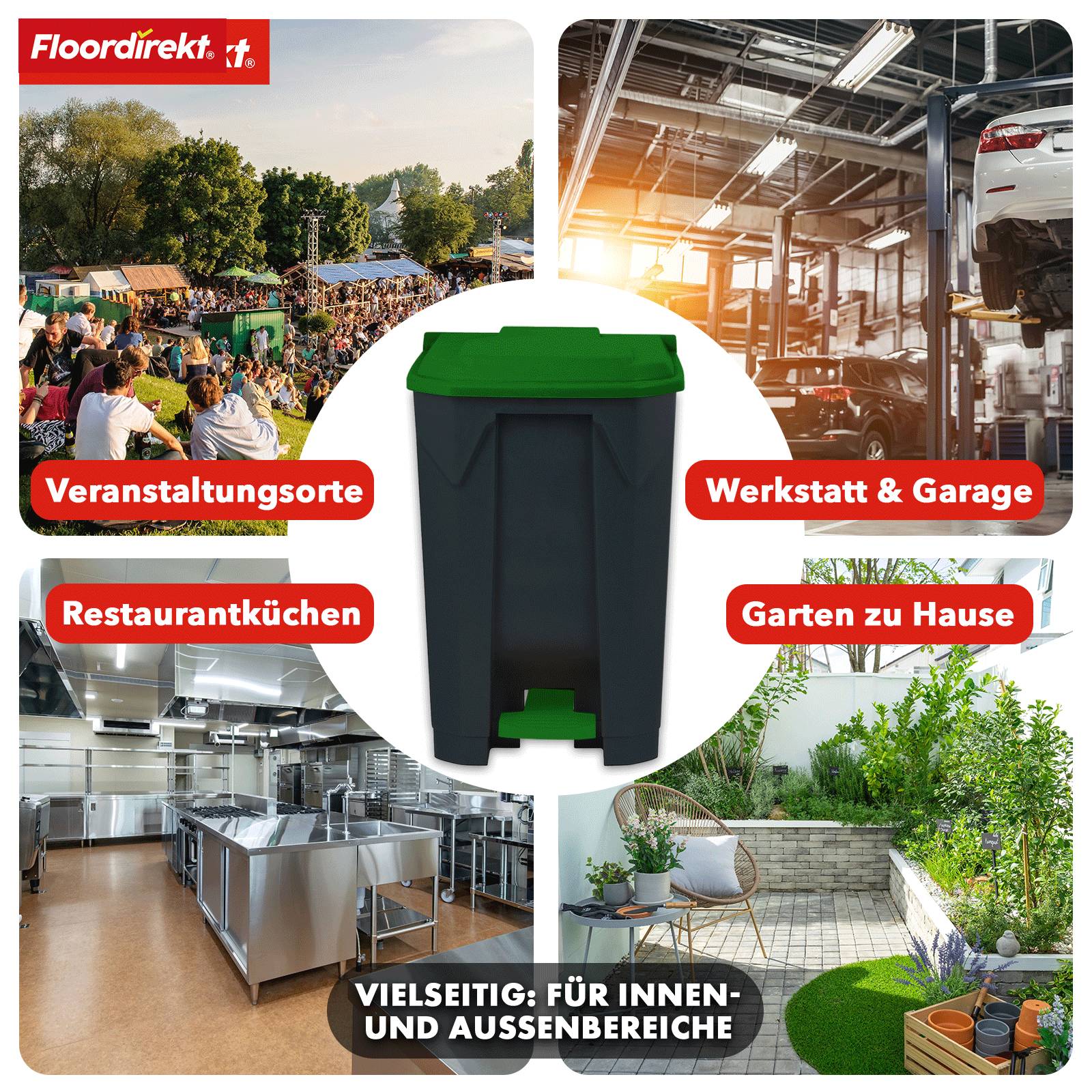 Floordirekt Mülleimer Olaf - Robuster Step-On Abfalleimer - 50 Liter - Grün - Für Haushalt, Büro & Gewerbe-5