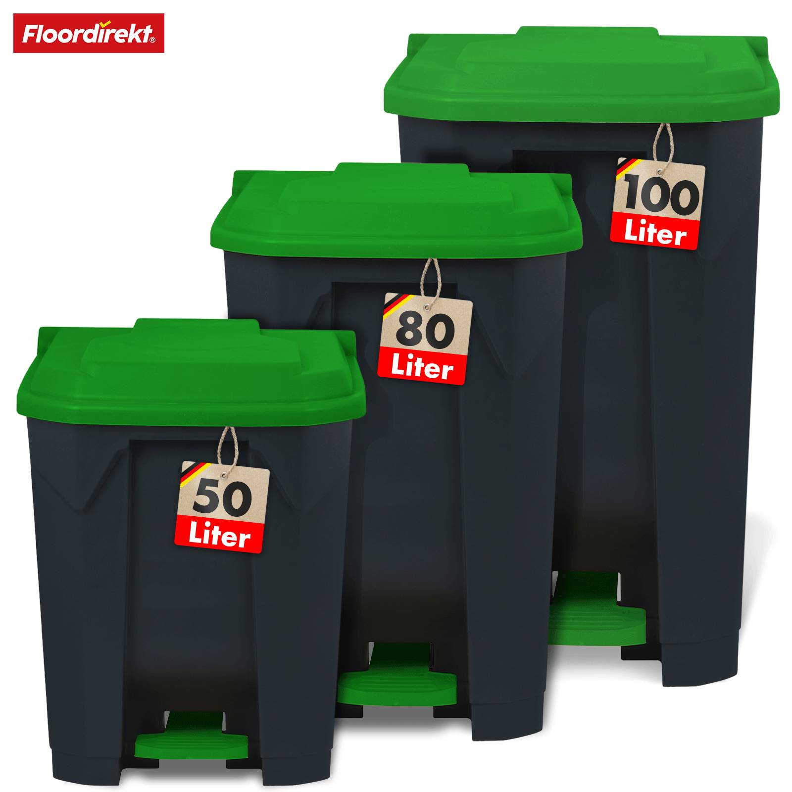 Floordirekt Mülleimer Olaf - Robuster Step-On Abfalleimer - 50 Liter - Grün - Für Haushalt, Büro & Gewerbe-3