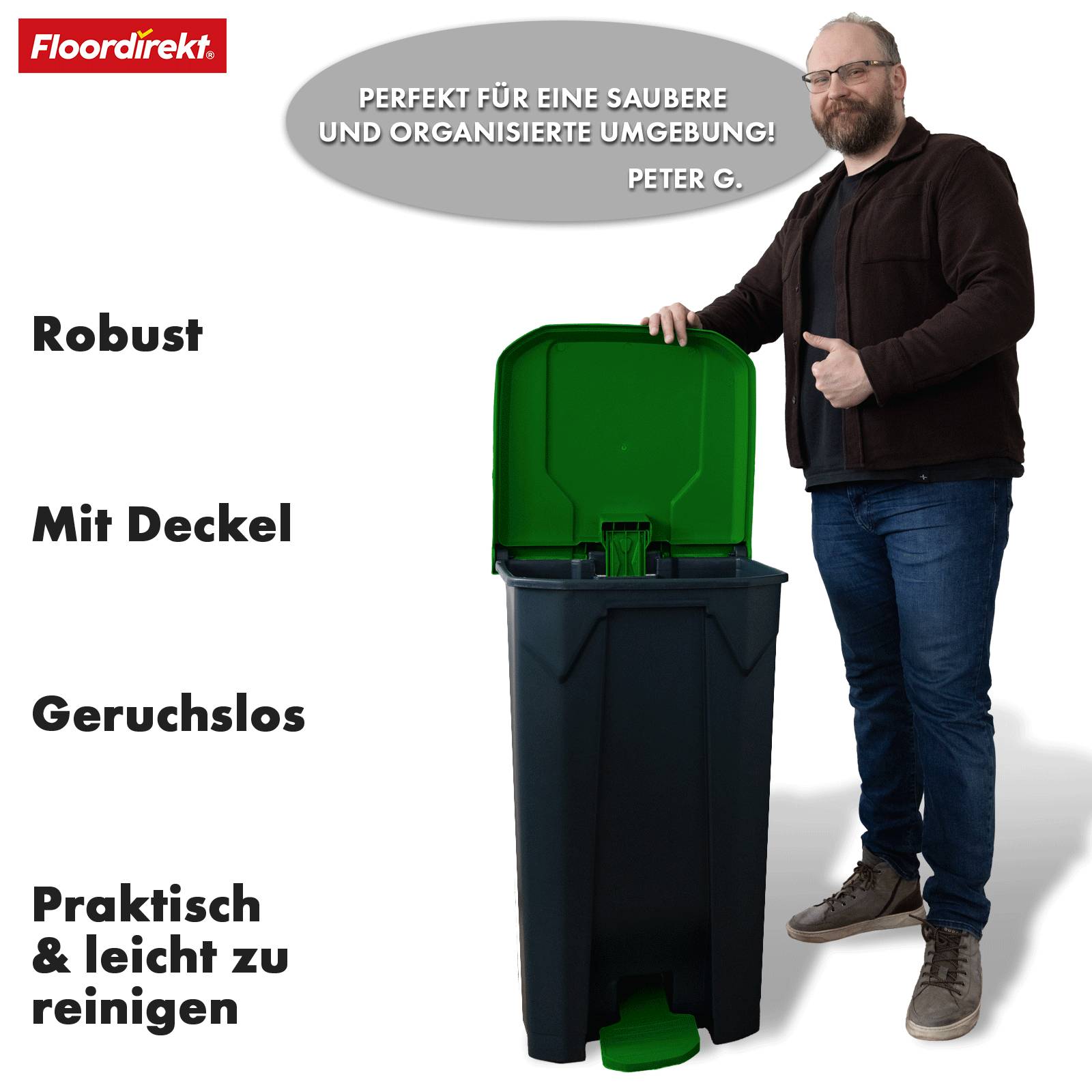 Floordirekt Mülleimer Olaf - Robuster Step-On Abfalleimer - 50 Liter - Grün - Für Haushalt, Büro & Gewerbe-4