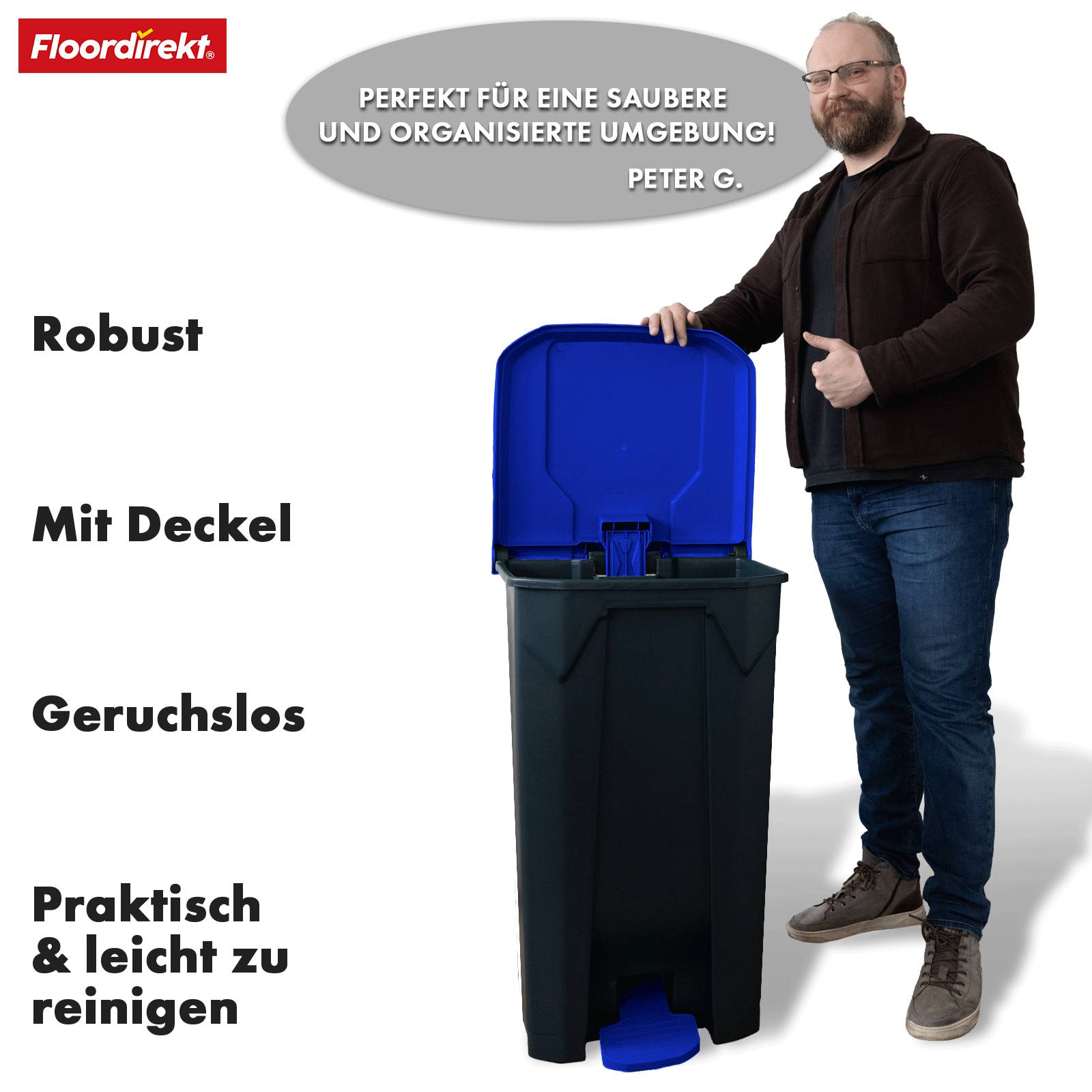 Floordirekt Mülleimer Olaf - Robuster Step-On Abfalleimer - 50 Liter - Blau - Für Haushalt, Büro & Gewerbe-4