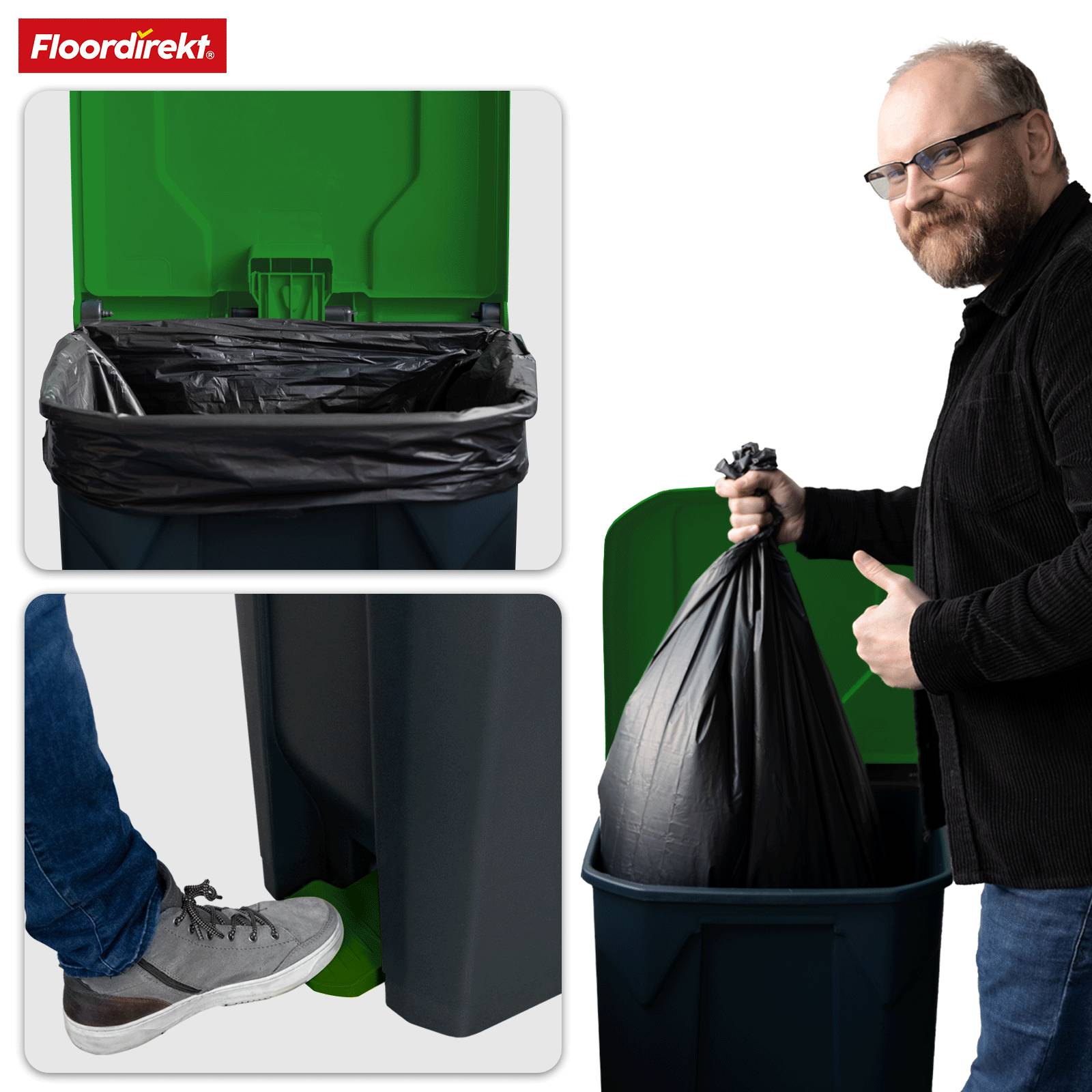 Floordirekt Mülleimer Olaf - Robuster Step-On Abfalleimer - 50 Liter - Grün - Für Haushalt, Büro & Gewerbe-6