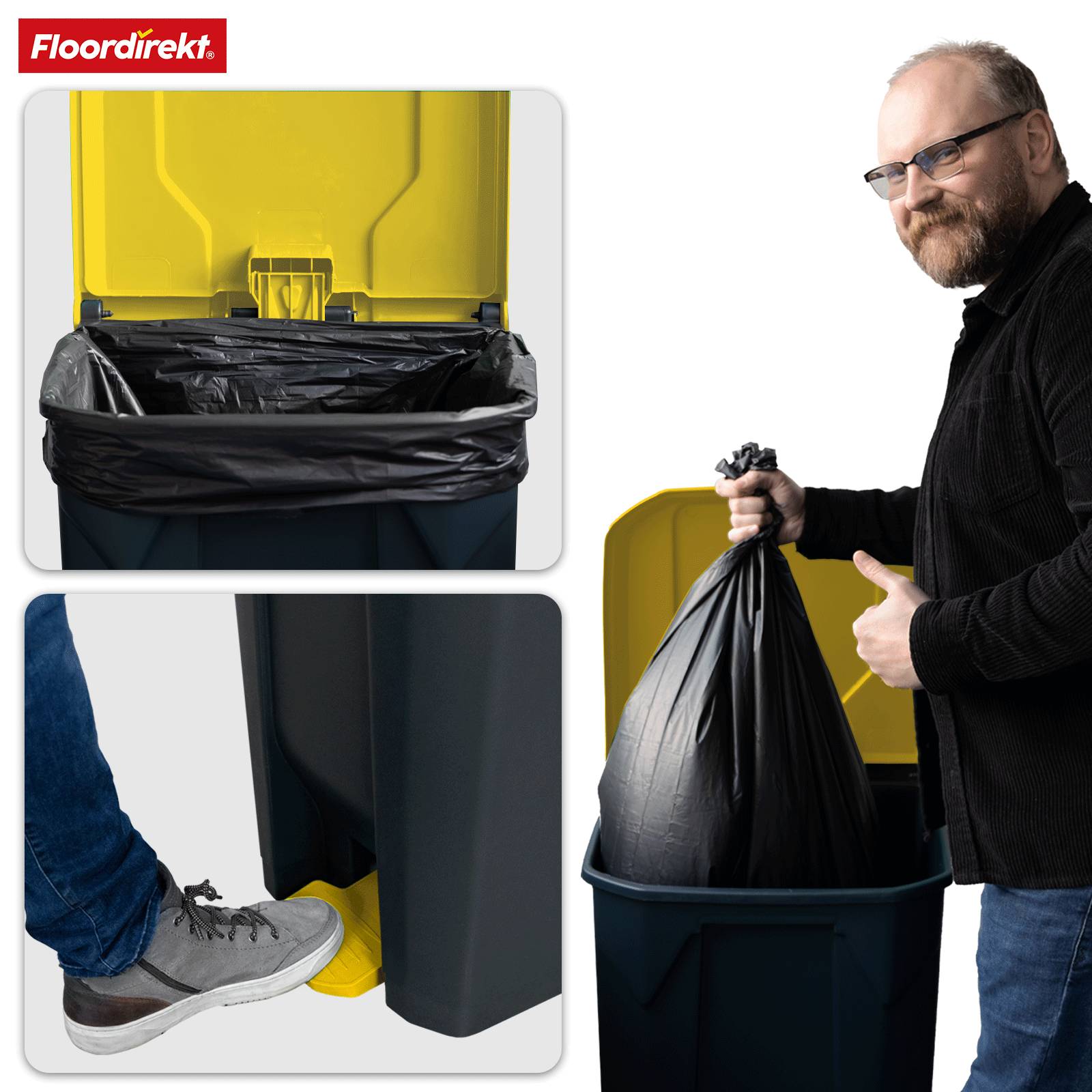 Floordirekt Mülleimer Olaf - Robuster Step-On Abfalleimer - 50 Liter - Gelb - Für Haushalt, Büro & Gewerbe-5