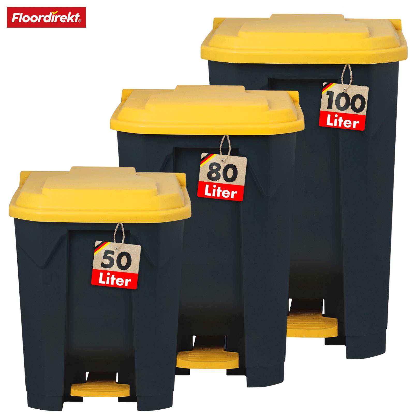 Floordirekt Mülleimer Olaf - Robuster Step-On Abfalleimer - 50 Liter - Gelb - Für Haushalt, Büro & Gewerbe-3