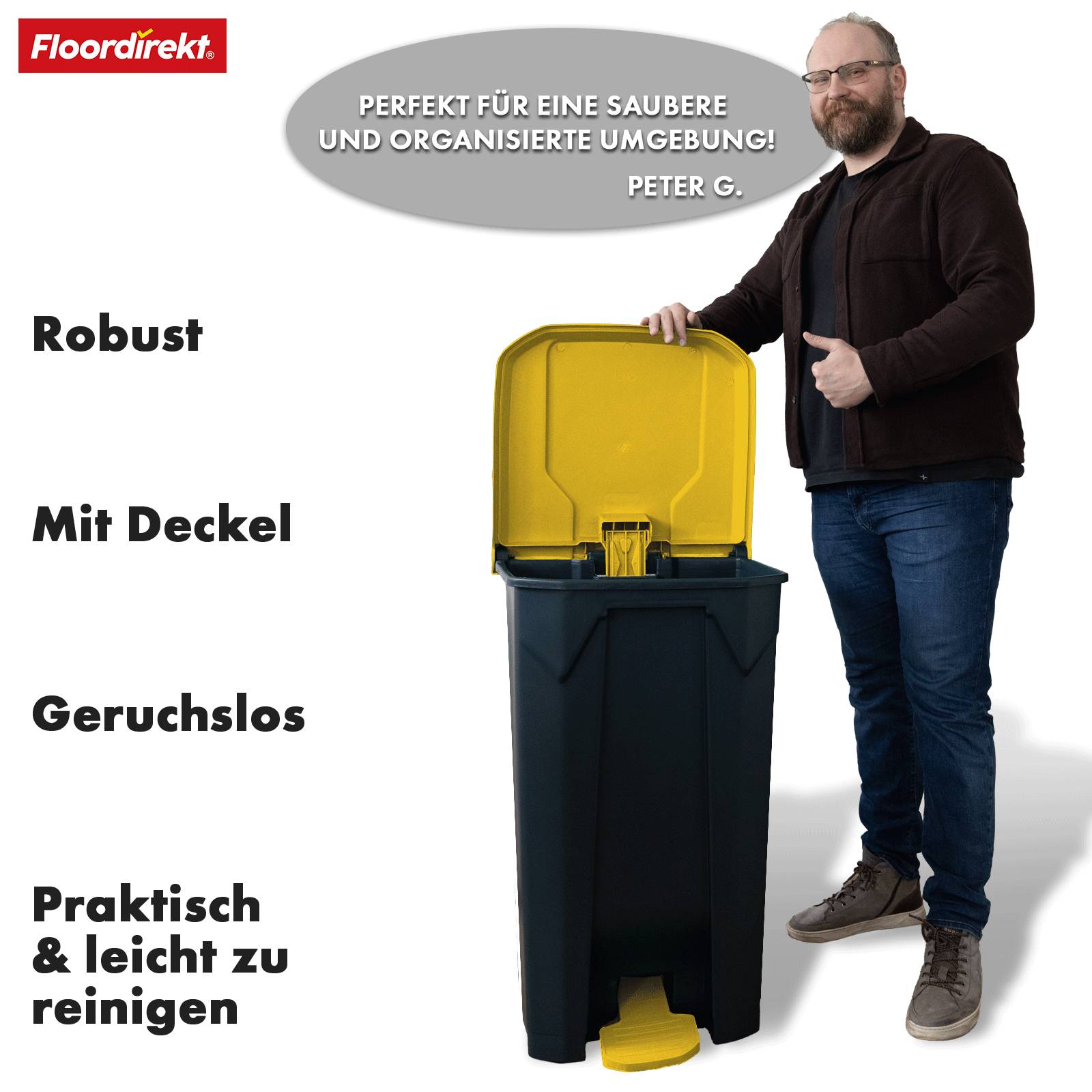 Floordirekt Mülleimer Olaf - Robuster Step-On Abfalleimer - 50 Liter - Gelb - Für Haushalt, Büro & Gewerbe-4