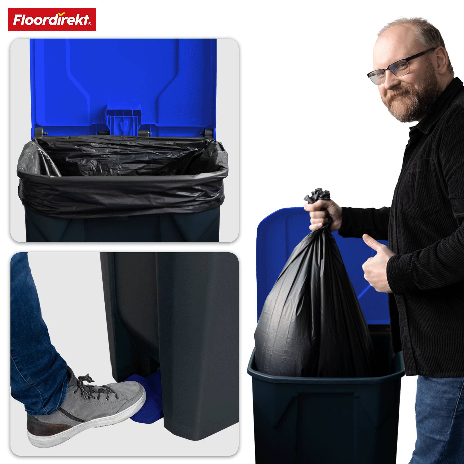 Floordirekt Mülleimer Olaf - Robuster Step-On Abfalleimer - 50 Liter - Blau - Für Haushalt, Büro & Gewerbe-5