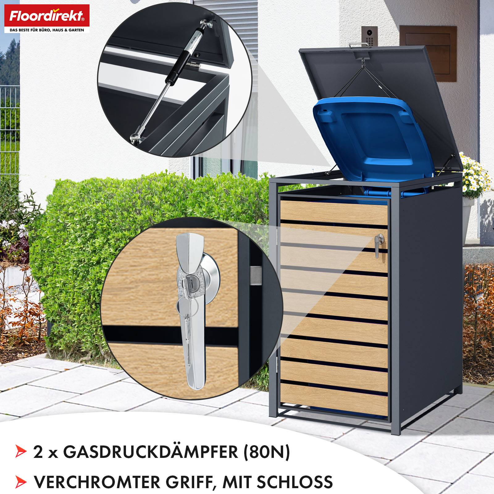 Floordirekt Mülltonnenbox Johan - für 1 Tonne - Mülltonnenverkleidung - für 60-240 L Mülltonnen geeignet-5