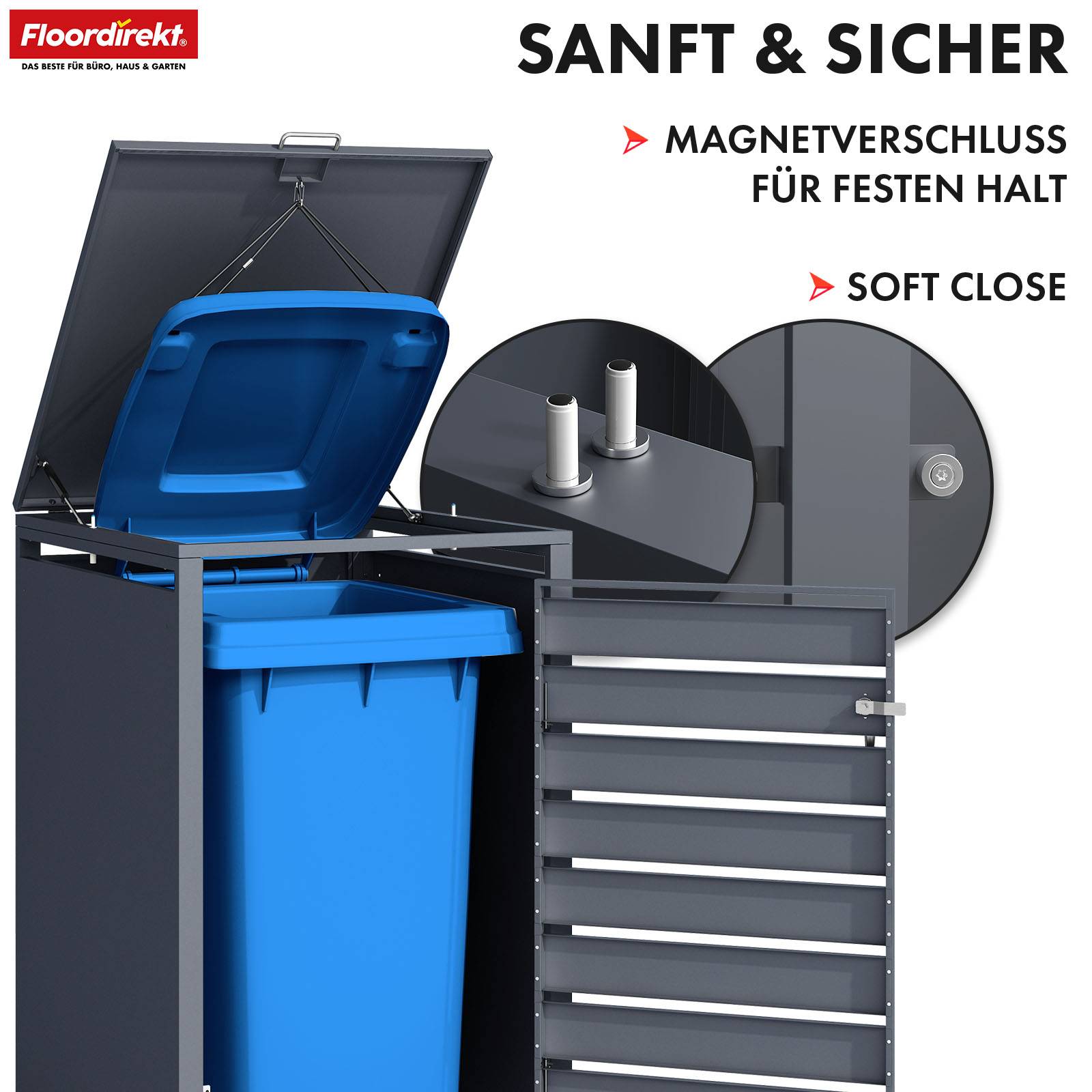 Floordirekt Mülltonnenbox Johan - für 1 Tonne - Mülltonnenverkleidung - für 60-240 L Mülltonnen geeignet-6