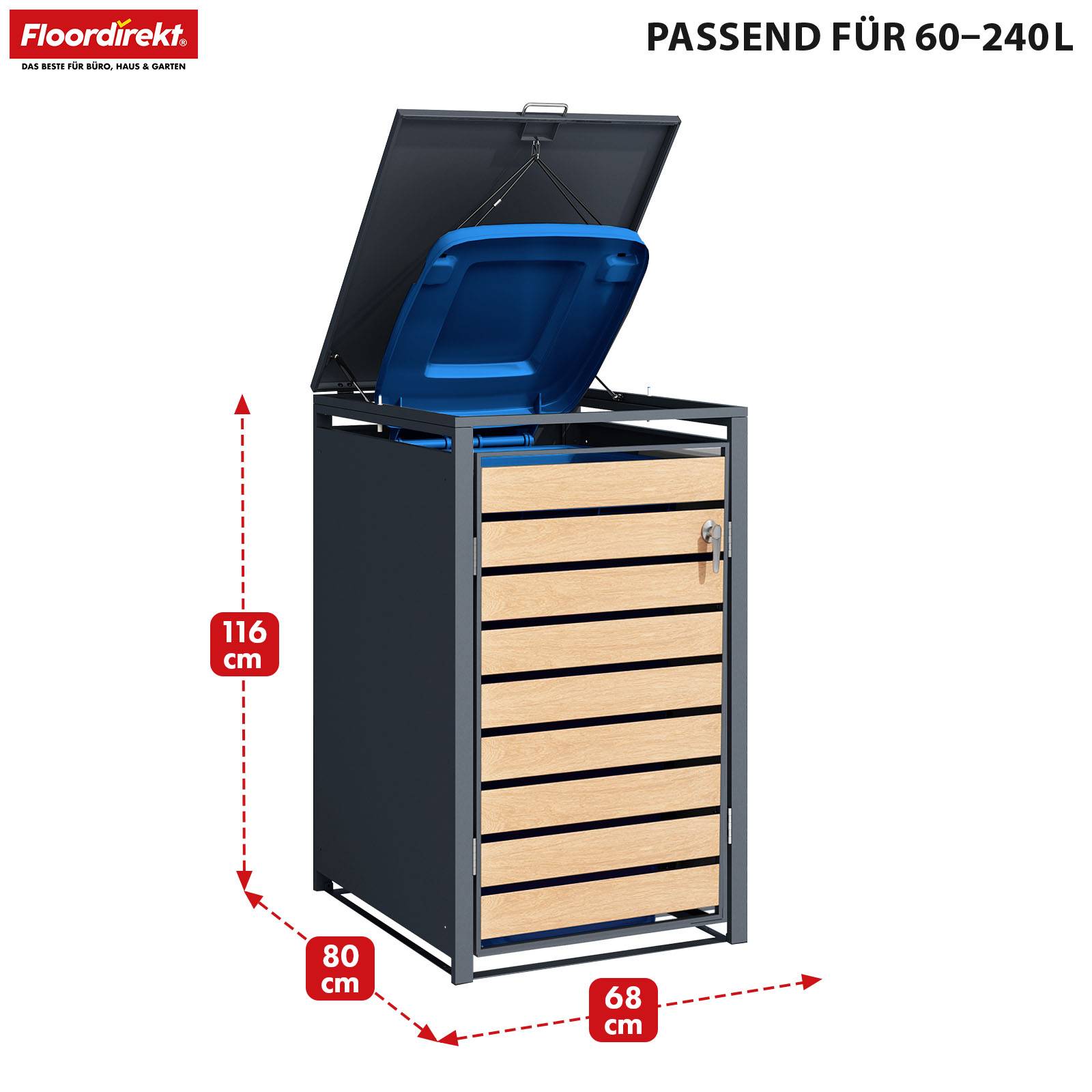 Floordirekt Mülltonnenbox Johan - für 1 Tonne - Mülltonnenverkleidung - für 60-240 L Mülltonnen geeignet-2