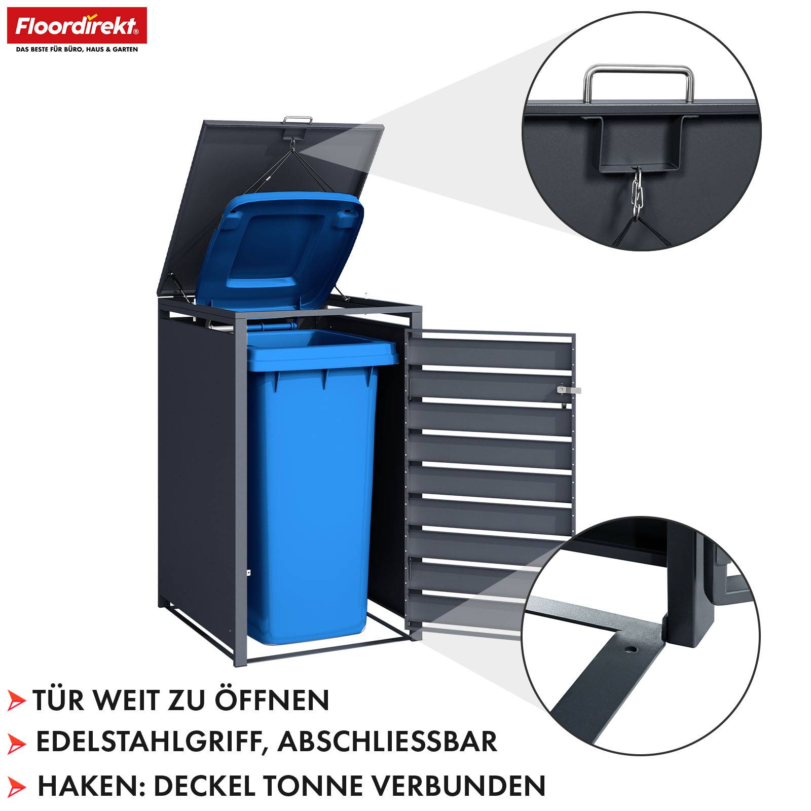 Floordirekt Mülltonnenbox Johan - für 1 Tonne - Mülltonnenverkleidung - für 60-240 L Mülltonnen geeignet-4
