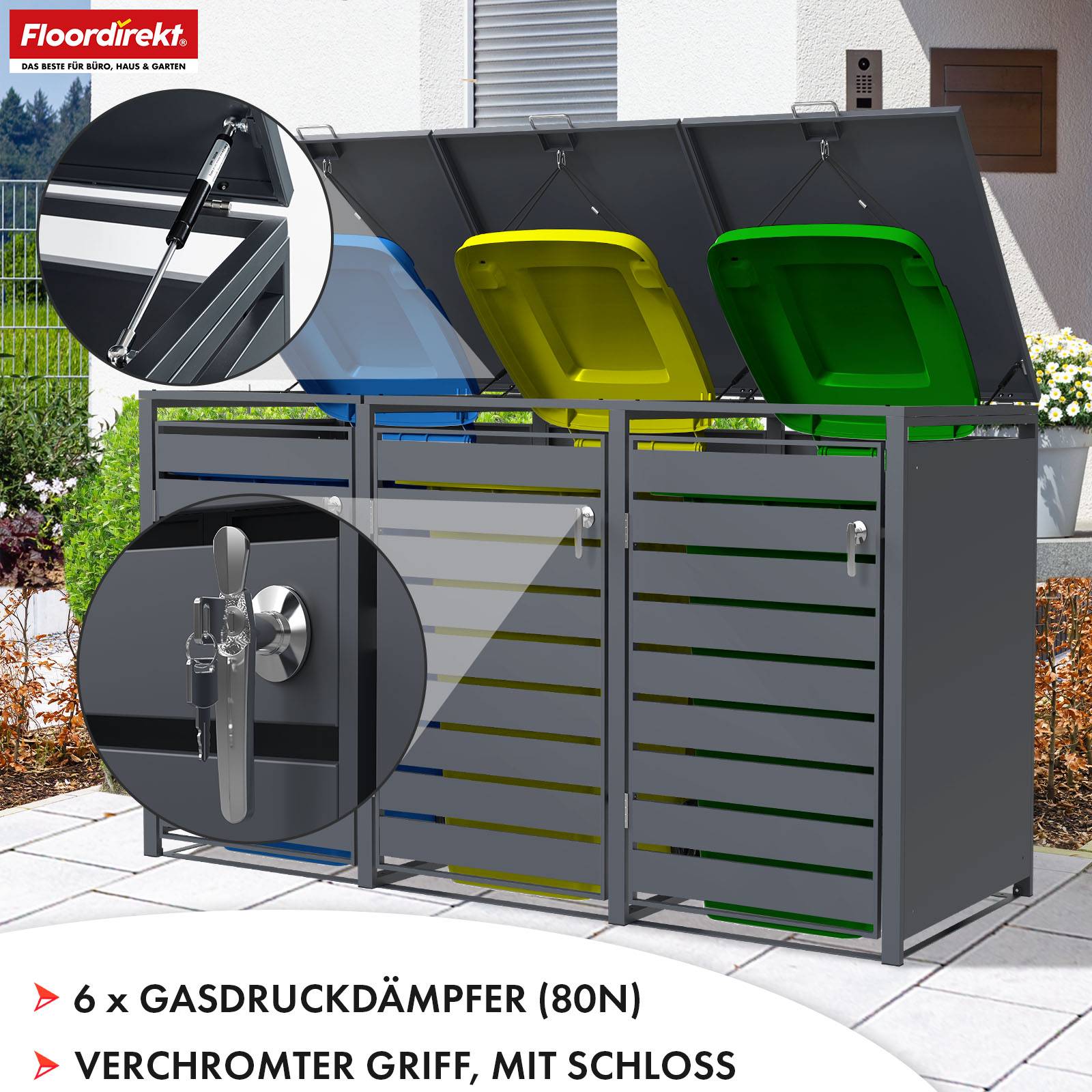 Floordirekt Mülltonnenbox Magnus - für 3 Tonnen - Mülltonnenverkleidung - für 60-240 L Mülltonnen geeignet-5
