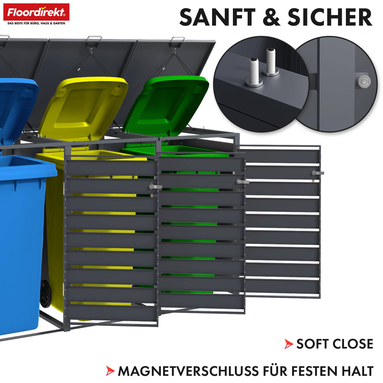 Floordirekt Mülltonnenbox Magnus - für 3 Tonnen - Mülltonnenverkleidung - für 60-240 L Mülltonnen geeignet-6