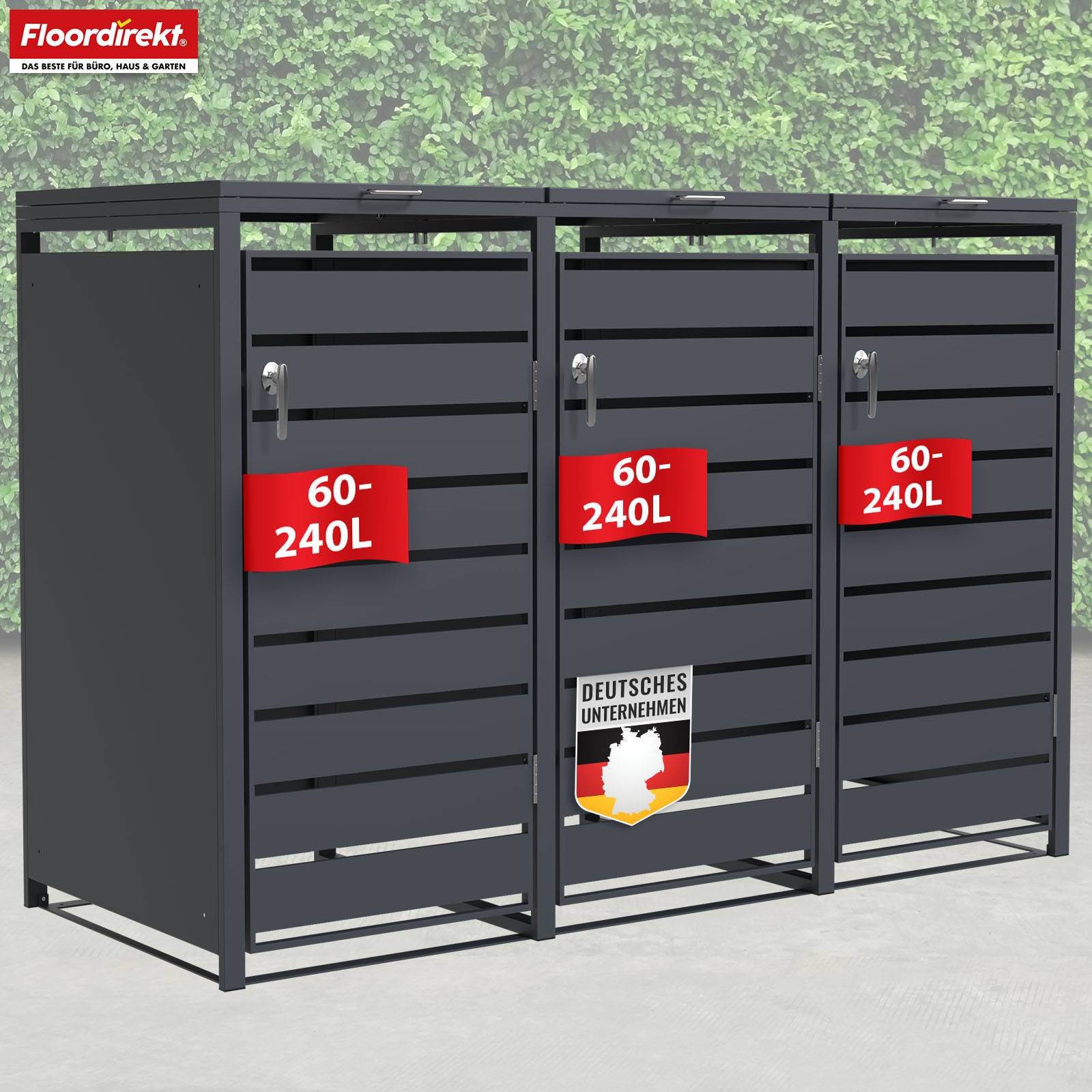 Floordirekt Mülltonnenbox Magnus - für 3 Tonnen - Mülltonnenverkleidung - für 60-240 L Mülltonnen geeignet-1