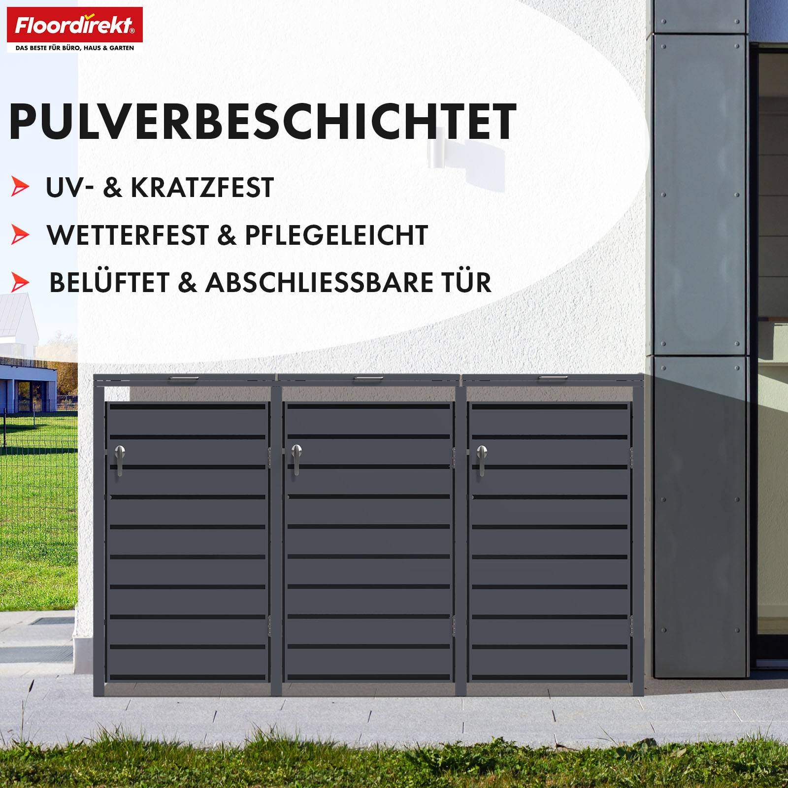 Floordirekt Mülltonnenbox Magnus - für 3 Tonnen - Mülltonnenverkleidung - für 60-240 L Mülltonnen geeignet-3