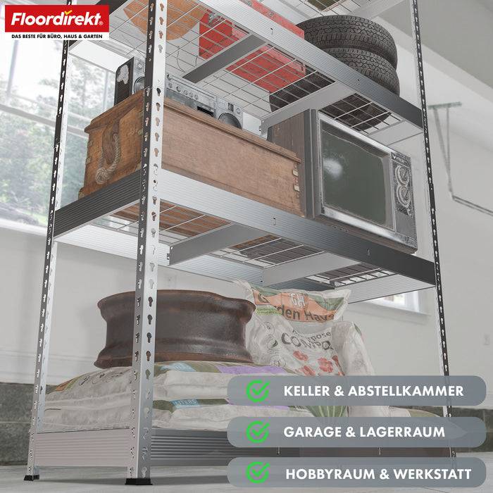 FLOORDIREKT Schwerlastregal Yukon Rivet - Stahlregal mit Gitterböden - Verzinkt - 180 × 90 × 45 cm-3