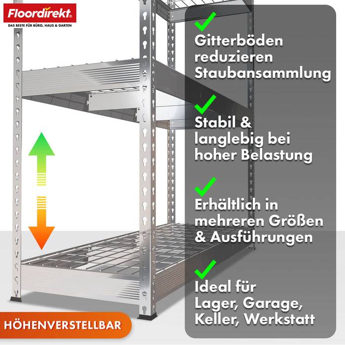 FLOORDIREKT Schwerlastregal Yukon Rivet - Stahlregal mit Gitterböden - Verzinkt - 180 × 90 × 45 cm-4