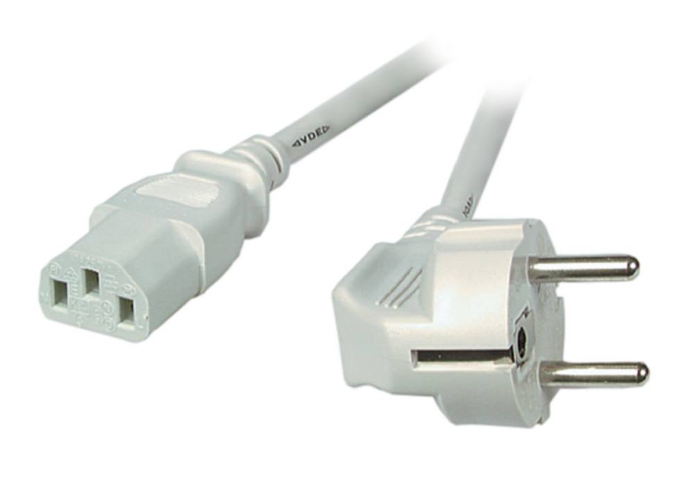 Stromkabel Netzleitung Schutzkontakt 90° - C13, 180°, grau, 5,0 m, 3 x 1,00 mm² - 1 VPE = 5-0
