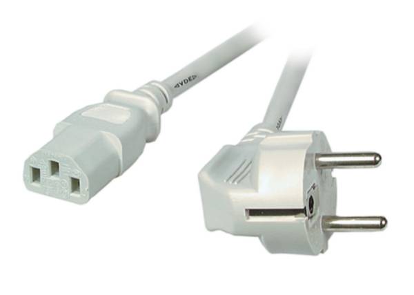 Stromkabel Netzleitung Schutzkontakt 90° - C13, 180°, grau, 5,0 m, 3 x 1,00 mm² - 1 VPE = 5