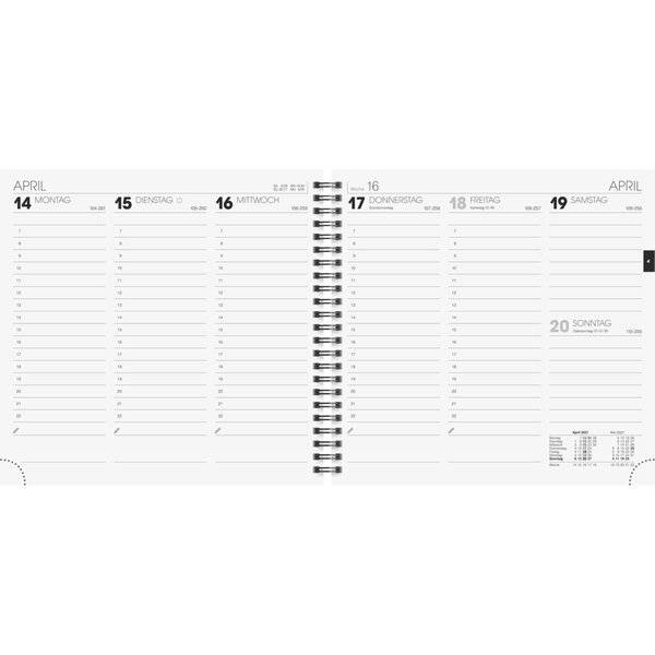 Quadratkalender 766 21x20,5cm 1 Woche/2 Seiten Karton-Einband schwarz 2027-1