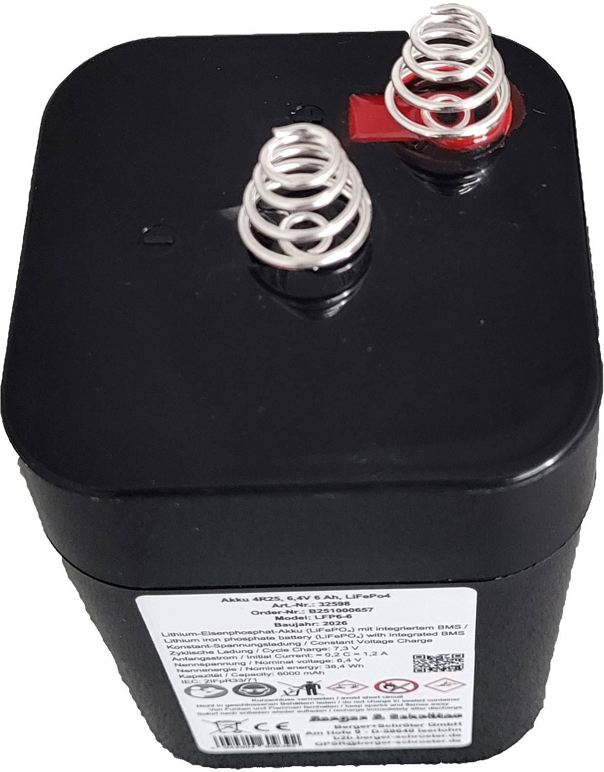 Berger & Schröter | Akku 4R25, 6,4V 6 Ah, LiFePo4 für Wild Futterautomat, 6V Blockbatterie Ersatz, Laternenakku-1