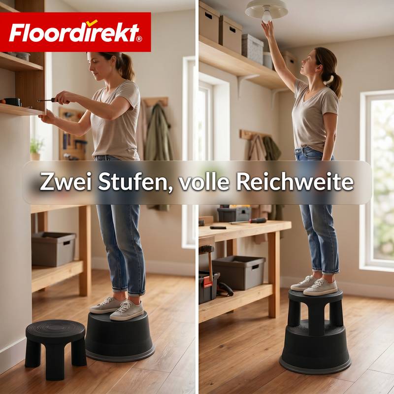 Floordirekt Rollhocker aus Kunststoff - Elefantenfuß - Schwarz - Tritthocker mit Rollen - Rutschfest & TÜV geprüft-5