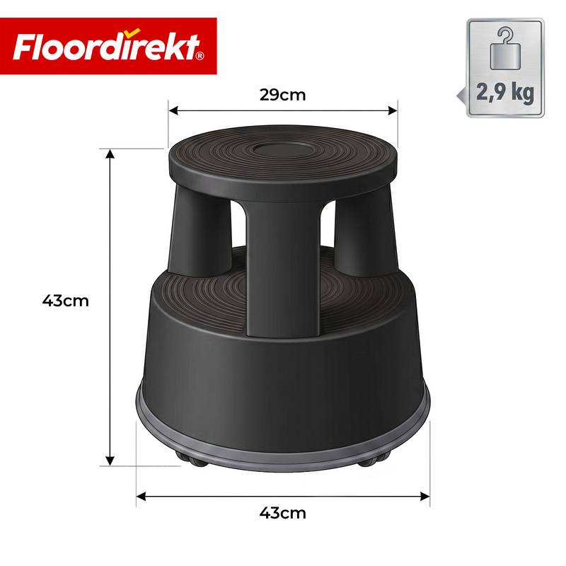 Floordirekt Rollhocker aus Kunststoff - Elefantenfuß - Schwarz - Tritthocker mit Rollen - Rutschfest & TÜV geprüft-1
