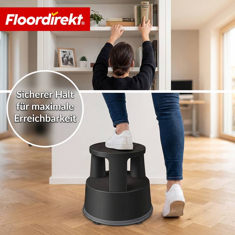 Floordirekt Rollhocker aus Kunststoff - Elefantenfuß - Schwarz - Tritthocker mit Rollen - Rutschfest & TÜV geprüft-2